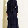Striped Ruffled Belted Dress Navy Blue - Imagen 3