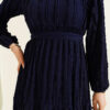 Striped Ruffled Belted Dress Navy Blue - Imagen 4