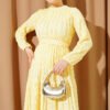 Striped Ruffled Belted Dress Yellow al por mayor dress view 2 - Hicabistan fábrica Turquía