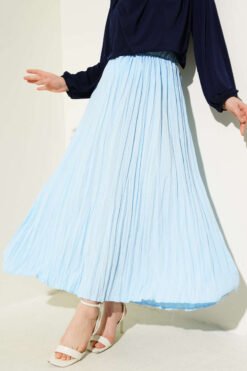 Gathered Waist Wrinkled Skirt Blue en gros skirt - Hicabistan usine Turquie