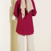 Shimmery Balloon Sleeve Shirt Burgundy بالجملة shirt view 3 - Hicabistan مصنع تركيا
