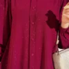 Shimmery Balloon Sleeve Shirt Burgundy بالجملة shirt view 4 - Hicabistan مصنع تركيا