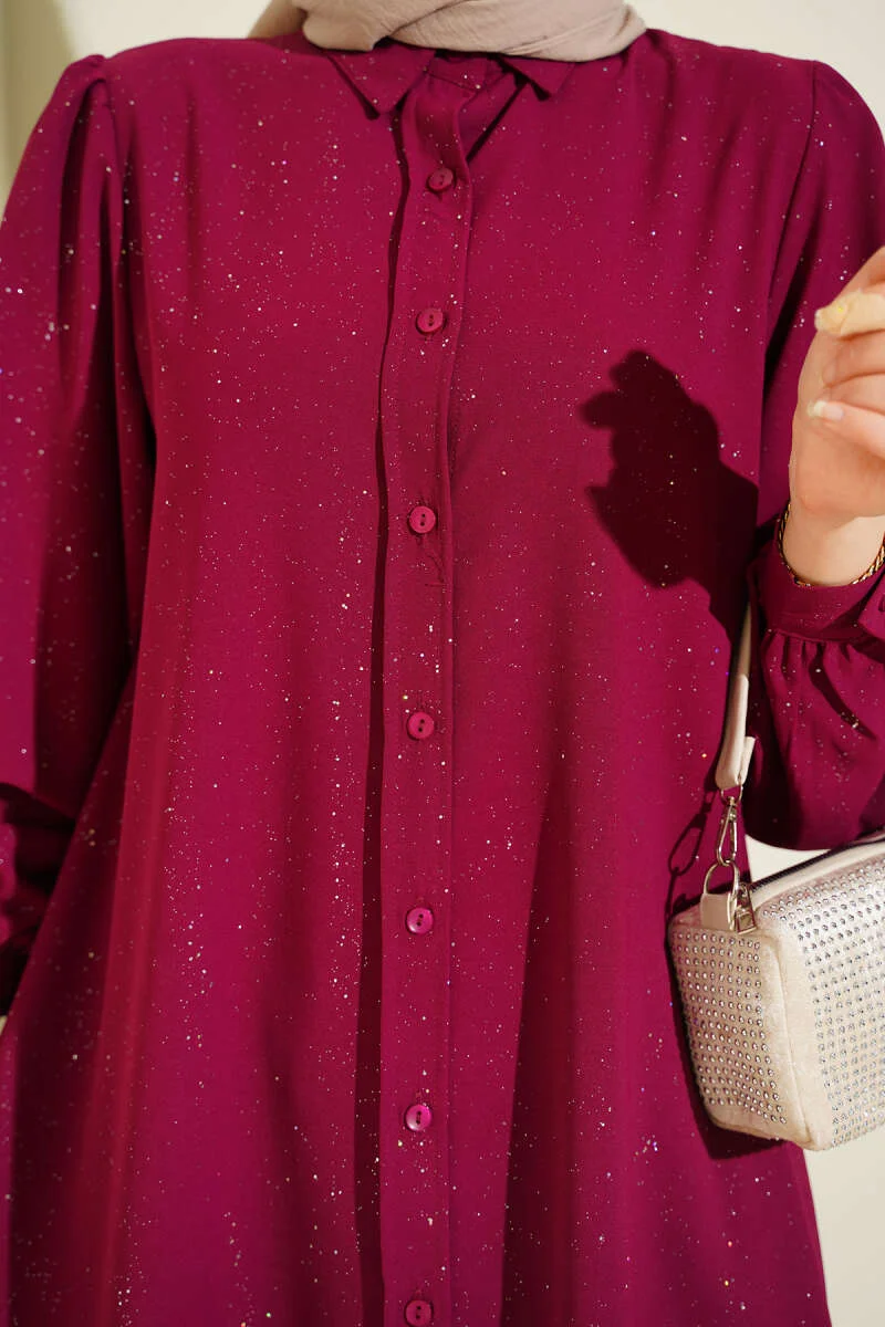 Shimmery Balloon Sleeve Shirt Burgundy بالجملة shirt view 4 - Hicabistan مصنع تركيا