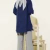 Shimmery Balloon Sleeve Shirt Navy Blue Großhandel shirt view 3 - Hicabistan Türkei Fabrik