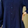 Shimmery Balloon Sleeve Shirt Navy Blue Großhandel shirt view 4 - Hicabistan Türkei Fabrik