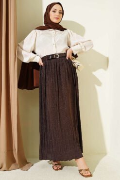 Vista alternativa de Sparkly Belted Flared Skirt Brown