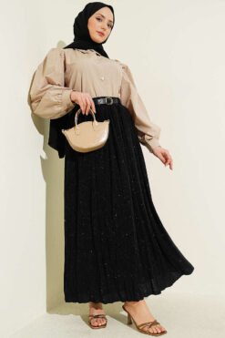 Vista alternativa de Sparkly Belted Flared Skirt Black