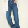 Pocketed Palazzo Denim Pants Blue Großhandel pants view 2 - Hicabistan Türkei Fabrik
