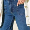 Pocketed Palazzo Denim Pants Blue Großhandel pants view 4 - Hicabistan Türkei Fabrik