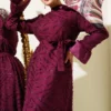 Tulle Detail Flared Dress Burgundy wholesale dress view 2 - Hicabistan Turkey factory