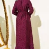 Tulle Detail Flared Dress Burgundy wholesale dress view 3 - Hicabistan Turkey factory