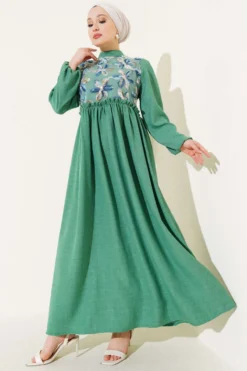 Tulle Flower Dress Green en gros dress - Hicabistan usine Turquie