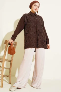 Alternative view of Tulle Flower Embellished Shirt Brown