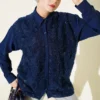 Tulle Flower Embellished Shirt Navy Blue