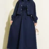 Buttoned Jacket Dress Set Navy Blue