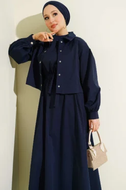Alternative view of Buttoned Jacket Dress Set Navy Blue