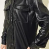 Snap Button Pocket Leather Shirt Black en gros shirt view 4 - Hicabistan usine Turquie