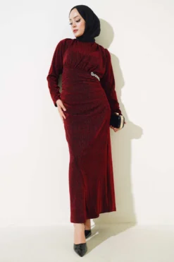 Stone Accessory Glitter Dress Burgundy