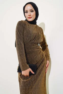 Alternative view of Stone Accessory Glitter Dress Camel