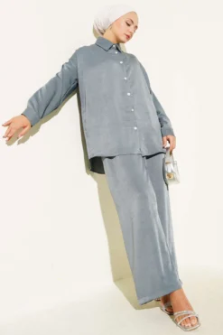 Stone Button Detailed Two-Piece Set Grey