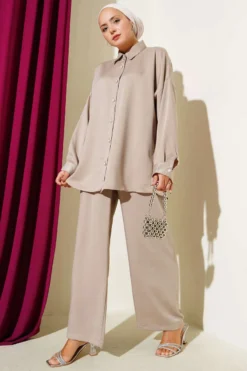 Stone Button Detailed Two-Piece Set Stone