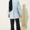 Stone Button Gathered Shirt Baby Blue all'ingrosso shirt view 3 - Hicabistan fabbrica Turchia