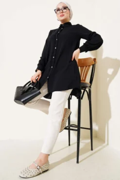 Alternative view of Stone Button Ruffled Shirt Black