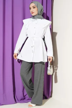 Alternative view of Stone Button Double Sailor Collar Shirt White