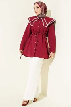 Alternative view of Stone Button Double Sailor Collar Shirt Burgundy
