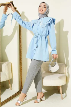 Alternative view of Stone Button Double Sailor Collar Shirt Blue