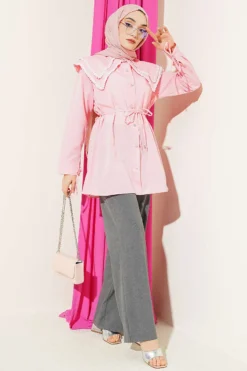 Alternative view of Stone Button Double Sailor Collar Shirt Pink