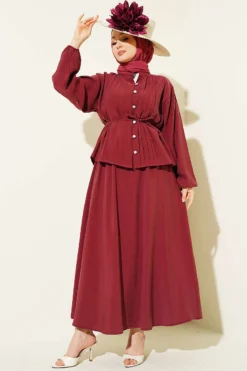 Alternative view of Buttoned Ribbed Modal Skirt Set Burgundy