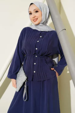 Alternative view of Buttoned Ribbed Modal Skirt Set Navy Blue