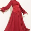 Stone Detailed Corset Evening Dress Burgundy al por mayor dress view 2 - Hicabistan fábrica Turquía