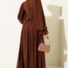 Stone Detailed Corset Evening Dress Brown بالجملة dress view 3 - Hicabistan مصنع تركيا