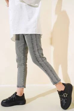 Alternative view of Stone Striped Slim Fit Pants Grey