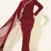 Tulle Cape Evening Dress Burgundy groothandel dress - Hicabistan Turkije fabriek