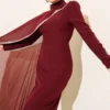 Tulle Cape Evening Dress Burgundy wholesale dress view 2 - Hicabistan Turkey factory