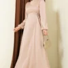 Beaded Satin Evening Dress Beige Großhandel dress - Hicabistan Türkei Fabrik