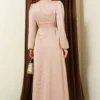 Beaded Satin Evening Dress Beige Großhandel dress view 3 - Hicabistan Türkei Fabrik