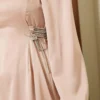 Beaded Satin Evening Dress Beige Großhandel dress view 4 - Hicabistan Türkei Fabrik
