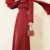 Beaded Satin Evening Dress Burgundy Großhandel dress - Hicabistan Türkei Fabrik