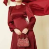 Beaded Satin Evening Dress Burgundy al por mayor dress view 2 - Hicabistan fábrica Turquía