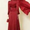 Beaded Satin Evening Dress Burgundy al por mayor dress view 3 - Hicabistan fábrica Turquía
