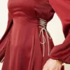 Beaded Satin Evening Dress Burgundy al por mayor dress view 4 - Hicabistan fábrica Turquía