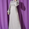 Beaded Satin Evening Dress Grey all'ingrosso dress - Hicabistan fabbrica Turchia