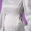 Beaded Satin Evening Dress Grey all'ingrosso dress view 4 - Hicabistan fabbrica Turchia