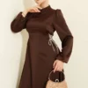 Beaded Satin Evening Dress Brown