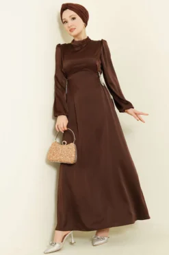Alternative view of Beaded Satin Evening Dress Brown