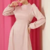 Beaded Satin Evening Dress Pink all'ingrosso dress view 2 - Hicabistan fabbrica Turchia